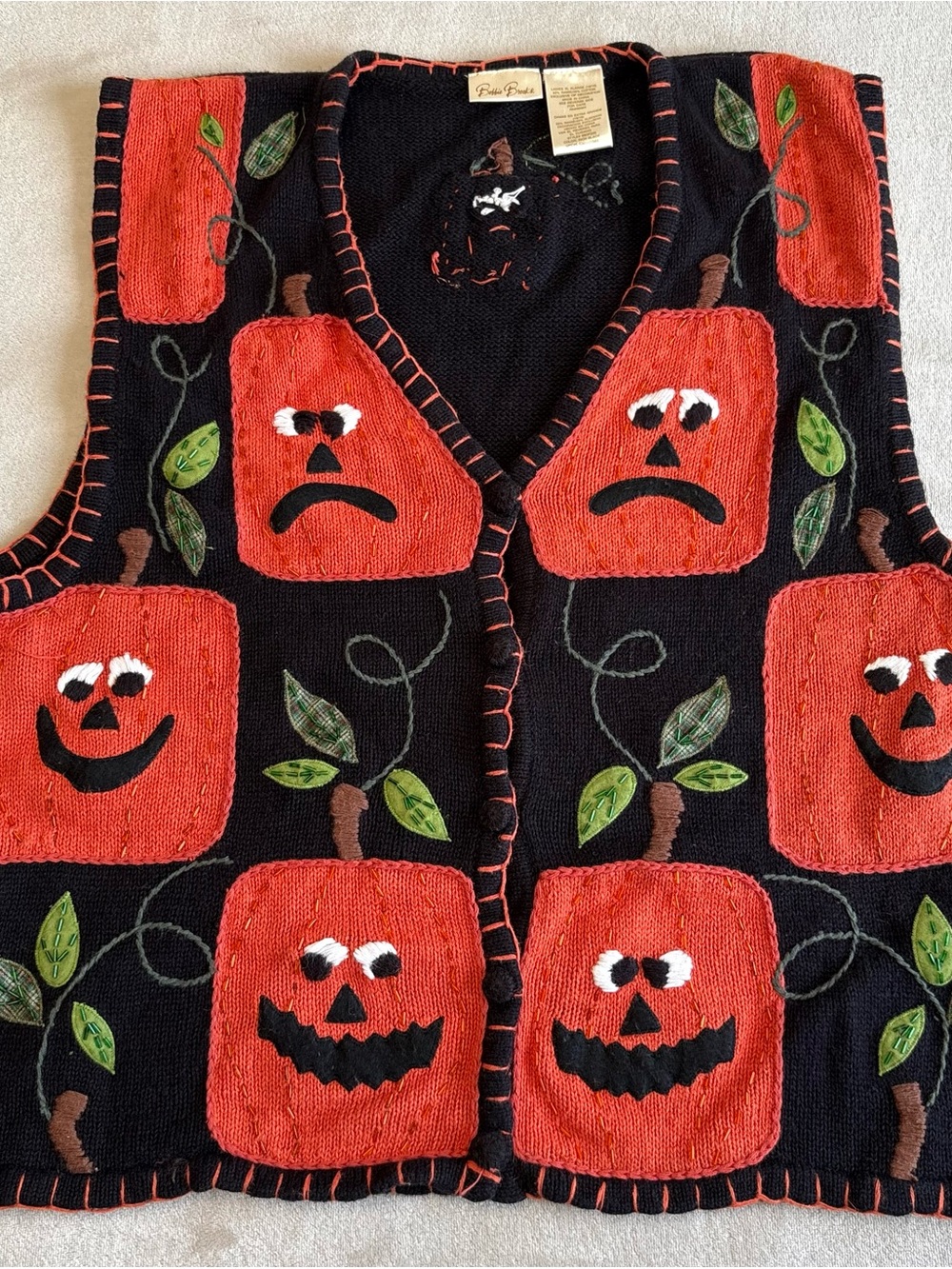 Vintage Bobbie Brooks Halloween Pumpkin Embroidered Vest